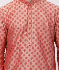Vastramay Men's Pink Cotton Silk Blend Kurta 11 Vastramay Men's Pink Cotton Silk Blend Kurta