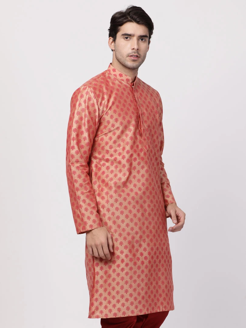 Vastramay Men's Pink Cotton Silk Blend Kurta 4 Vastramay Men's Pink Cotton Silk Blend Kurta
