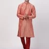 Vastramay Men's Peach Cotton Blend Kurta And Churidar Set