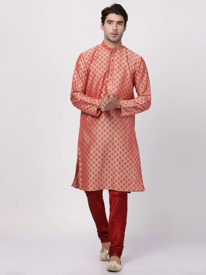Vastramay Men's Pink Cotton Silk Blend Kurta 8 Vastramay Men's Pink Cotton Silk Blend Kurta
