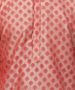 Vastramay Men's Peach Cotton Blend Kurta And Churidar Set