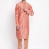 Vastramay Men's Peach Cotton Blend Kurta And Churidar Set
