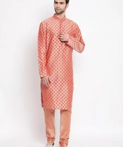 Kurta Pyjama Vastramay Pink Printed Silk Blend Baap Beta Kurta And Pyjama Set