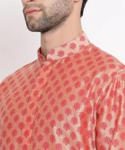 Kurta Pyjama Vastramay Pink Printed Silk Blend Baap Beta Kurta And Pyjama Set