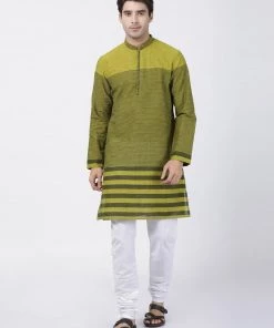 Vastramay Men's Green Pure Cotton Kurta And Pyjama Set