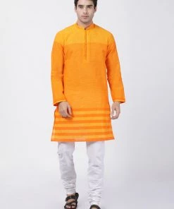 Vastramay Buy 1 Get 1 Men's Orange Pure Cotton Kurta