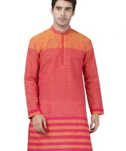 Vastramay Men's Pink Pure Cotton Kurta