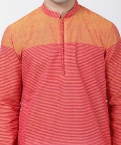 Vastramay Men's Pink Pure Cotton Kurta