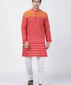 Vastramay Men's Pink Pure Cotton Kurta