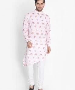 Vastramay Buy 1 Get 1 Men's Pink Cotton Linen Blend Kurta And Pyjama Set