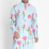 Vastramay Men's Light Blue Cotton Linen Blend Kurta