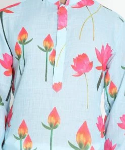 VASTRAMAY Men's Light Blue Cotton Linen Blend Kurta And Pyjama Set Buy 1 Get 1