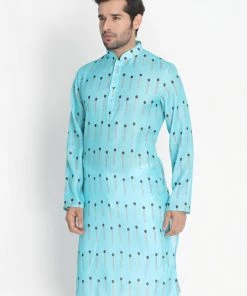 Vastramay Men's Light Blue Cotton Blend Kurta