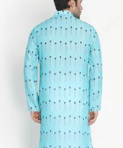 Vastramay Men's Light Blue Cotton Blend Kurta