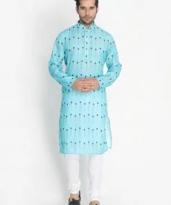 Vastramay Kurta Sets Men's Light Blue Cotton Blend Kurta And Pyjama Set