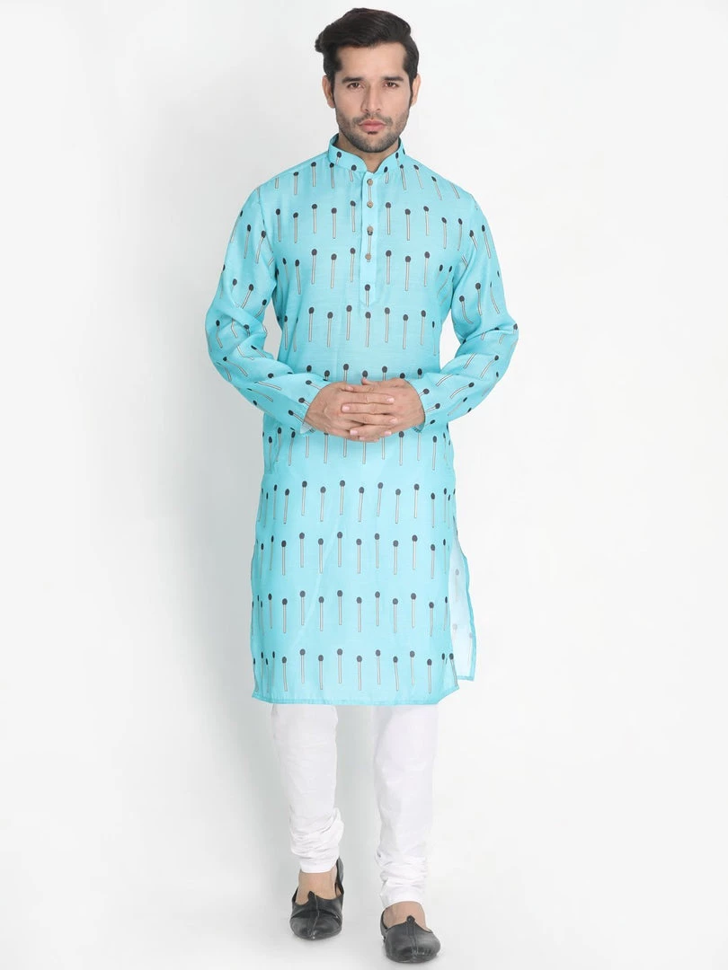 Vastramay Kurta Sets Men's Light Blue Cotton Blend Kurta And Pyjama Set 3 Vastramay Kurta Sets Men's Light Blue Cotton Blend Kurta And Pyjama Set