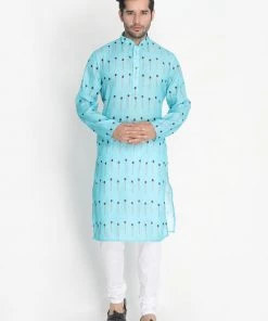Vastramay Cotton Blend Light Blue Baap Beta Kurta Pyjama Set