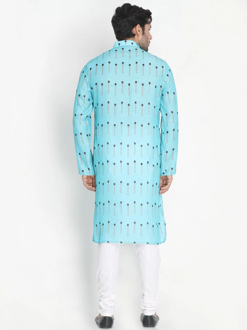 Vastramay Kurta Sets Men's Light Blue Cotton Blend Kurta And Pyjama Set 5 Vastramay Kurta Sets Men's Light Blue Cotton Blend Kurta And Pyjama Set