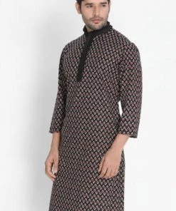 Vastramay Men's Black Cotton Blend Kurta