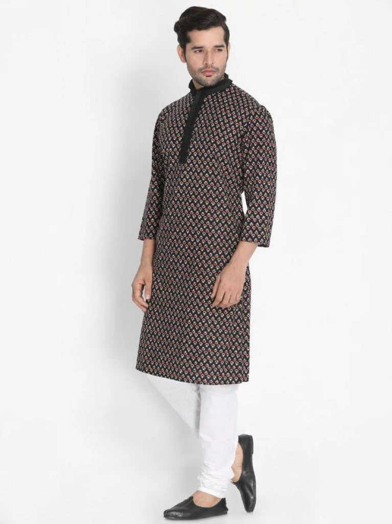 Vastramay Men's Black Cotton Blend Kurta And Pyjama Set Kurta Sets 4 Vastramay Men's Black Cotton Blend Kurta And Pyjama Set Kurta Sets