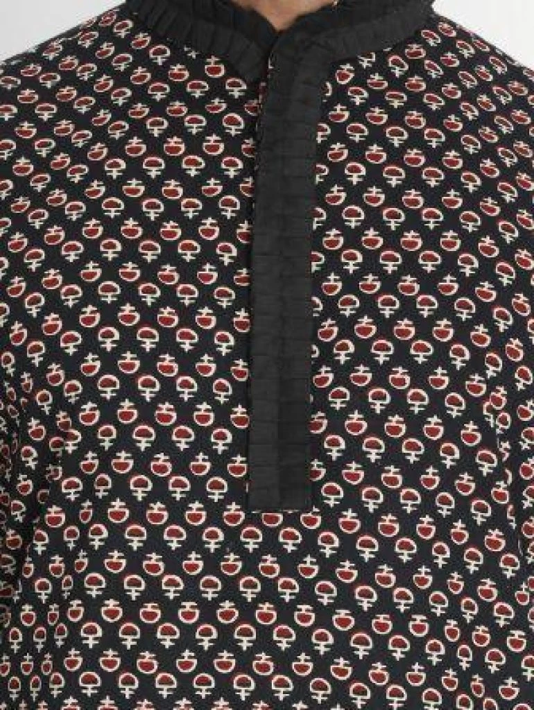 Vastramay Men's Black Cotton Blend Kurta And Pyjama Set Kurta Sets 6 Vastramay Men's Black Cotton Blend Kurta And Pyjama Set Kurta Sets