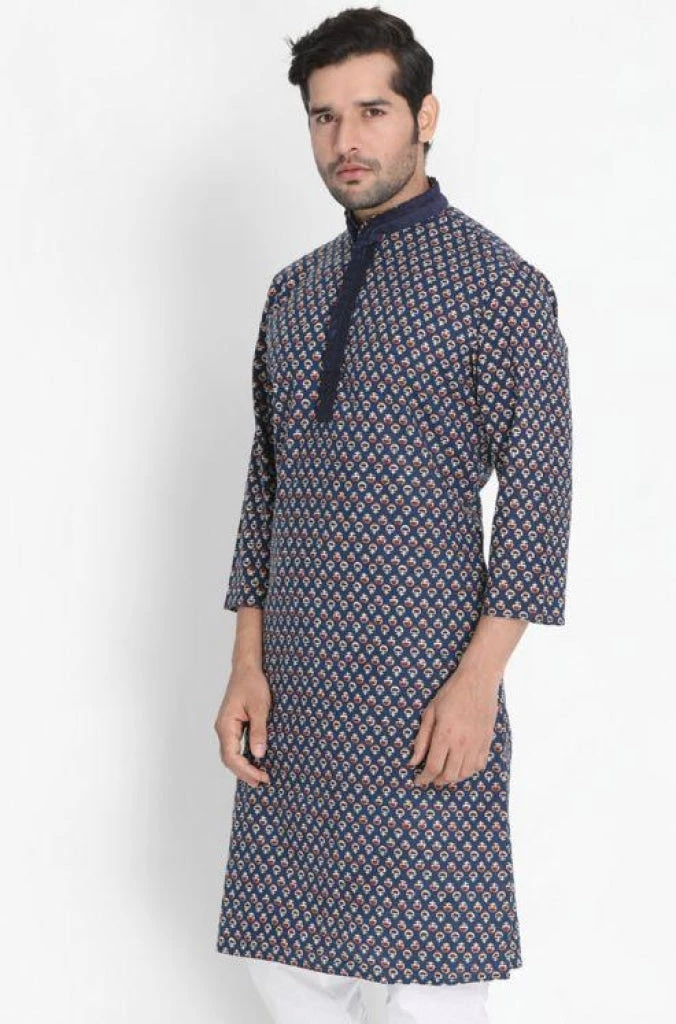 Vastramay Men's Blue Cotton Blend Kurta 4 Vastramay Men's Blue Cotton Blend Kurta