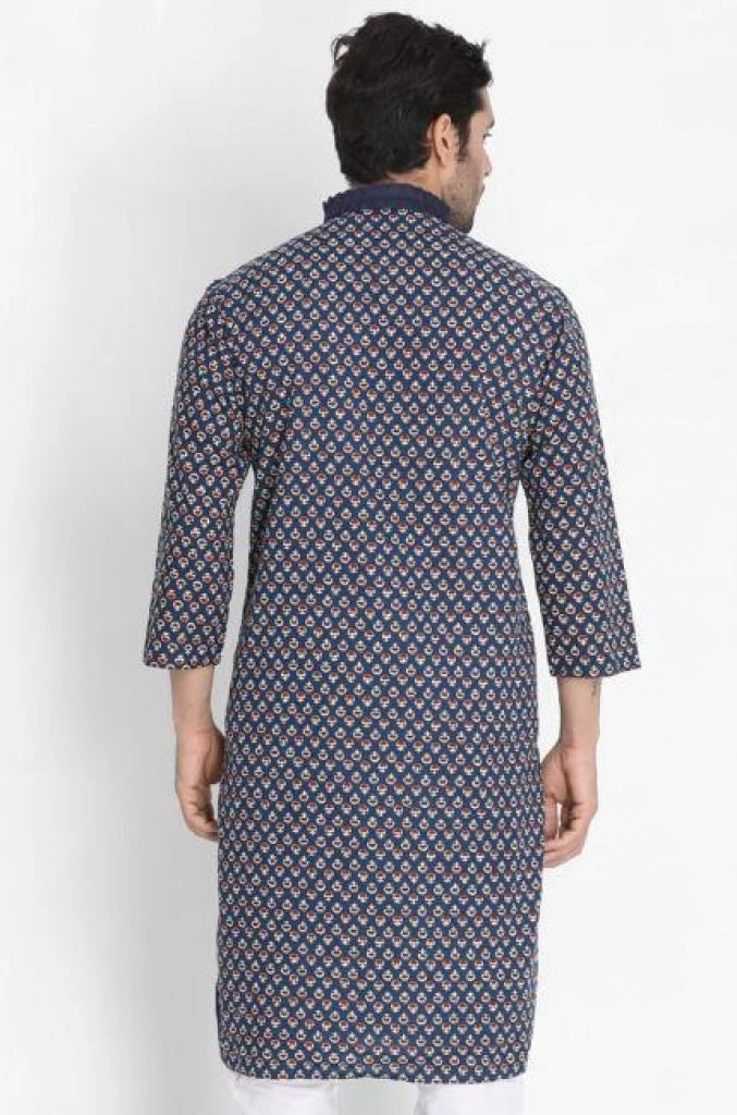 Vastramay Men's Blue Cotton Blend Kurta 6 Vastramay Men's Blue Cotton Blend Kurta