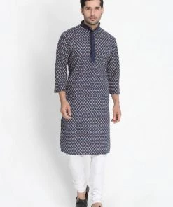 Vastramay Men's Blue Cotton Blend Kurta 12 Vastramay Men's Blue Cotton Blend Kurta