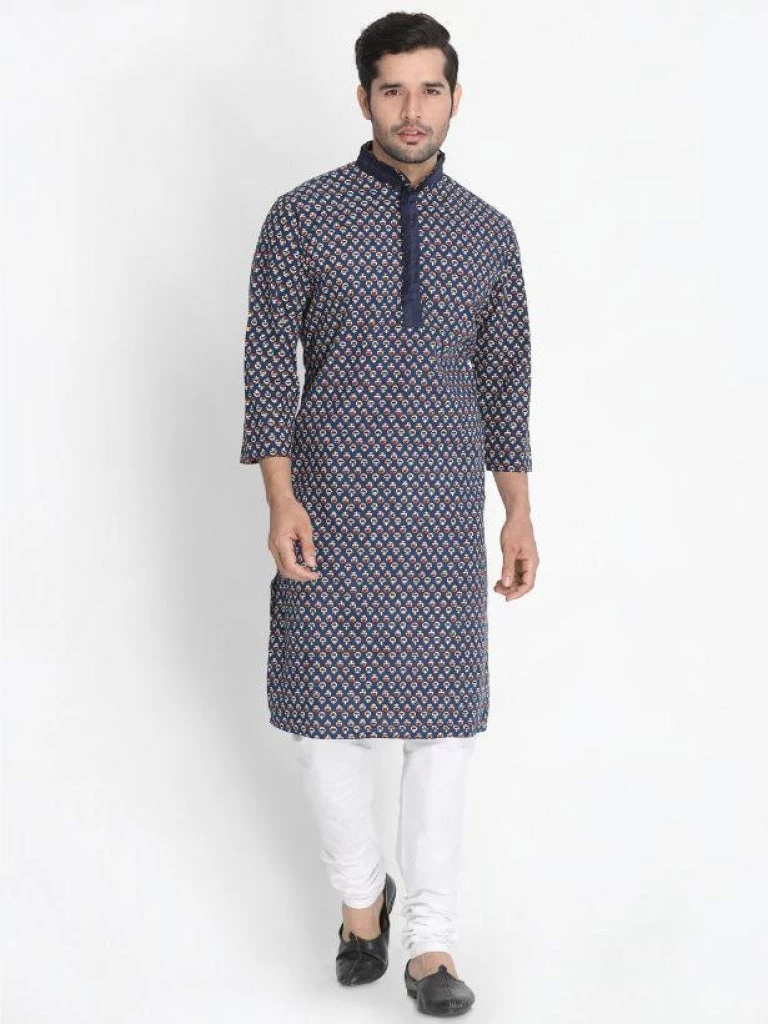 Vastramay Men's Blue Cotton Blend Kurta 7 Vastramay Men's Blue Cotton Blend Kurta