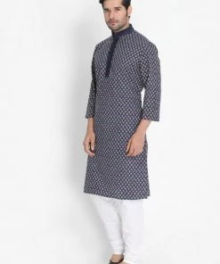Vastramay Men's Blue Cotton Blend Kurta And Pyjama Set