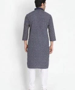 Vastramay Men's Blue Cotton Blend Kurta And Pyjama Set