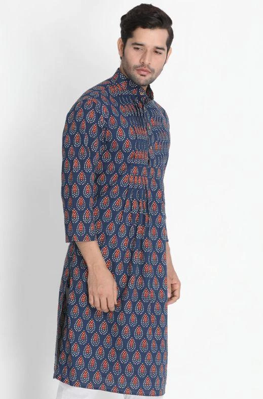 Vastramay Men's Dark Blue Cotton Blend Kurta 4 Vastramay Men's Dark Blue Cotton Blend Kurta