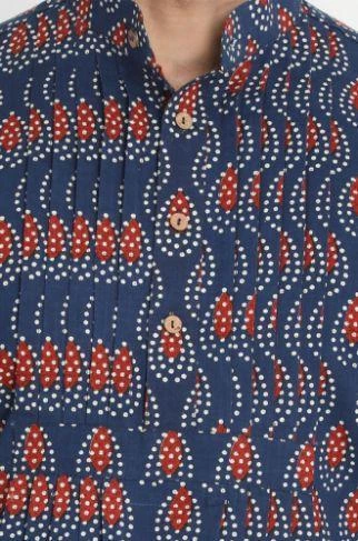 Vastramay Men's Dark Blue Cotton Blend Kurta 6 Vastramay Men's Dark Blue Cotton Blend Kurta