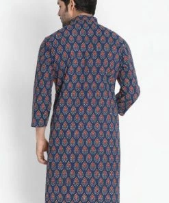 Vastramay Men's Dark Blue Cotton Blend Kurta 10 Vastramay Men's Dark Blue Cotton Blend Kurta
