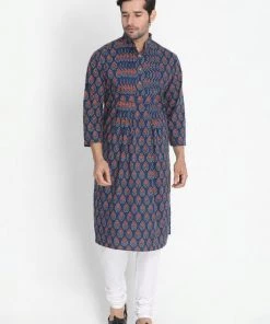 Vastramay Men's Dark Blue Cotton Blend Kurta 12 Vastramay Men's Dark Blue Cotton Blend Kurta