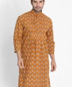 Vastramay Men's Yellow Cotton Blend Kurta