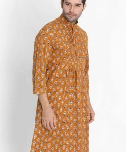Vastramay Men's Yellow Cotton Blend Kurta