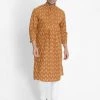 Vastramay Men's Yellow Cotton Blend Kurta And Churidar Set