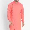 Vastramay Men's Pink Cotton Blend Kurta Buy 1 Get 1