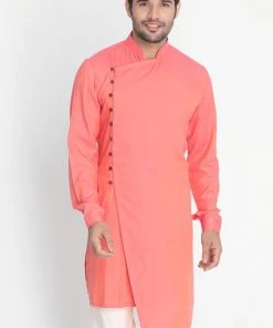 Vastramay Men's Pink Cotton Blend Kurta Buy 1 Get 1