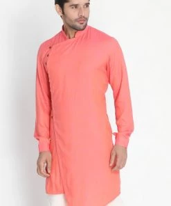 Vastramay Men's Pink Cotton Blend Kurta Buy 1 Get 1