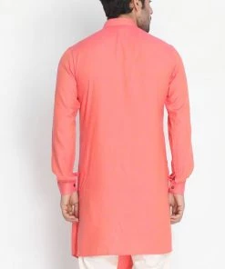 Vastramay Men's Pink Cotton Blend Kurta Buy 1 Get 1