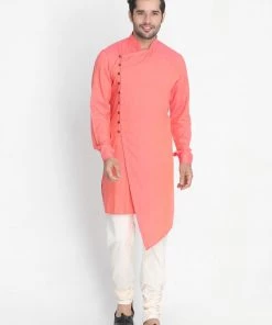Vastramay Men's Pink Cotton Blend Kurta Buy 1 Get 1