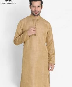 Vastramay Men's Beige Silk Blend Kurta