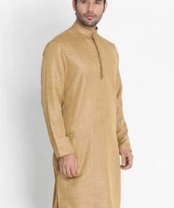 Vastramay Men's Beige Silk Blend Kurta