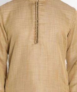 Vastramay Men's Beige Silk Blend Kurta And Churidar Set