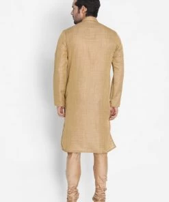 Vastramay Men's Beige Silk Blend Kurta And Churidar Set