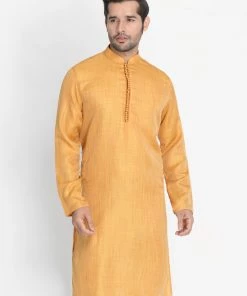 Vastramay Men's Yellow Silk Blend Kurta