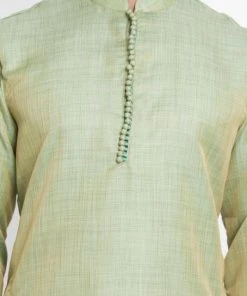 Vastramay Men's Green Silk Blend Kurta And Pyjama Set