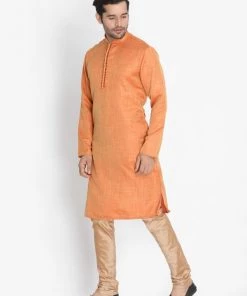 Vastramay Buy 1 Get 1 Men's Orange Silk Blend Kurta And Pyjama Set